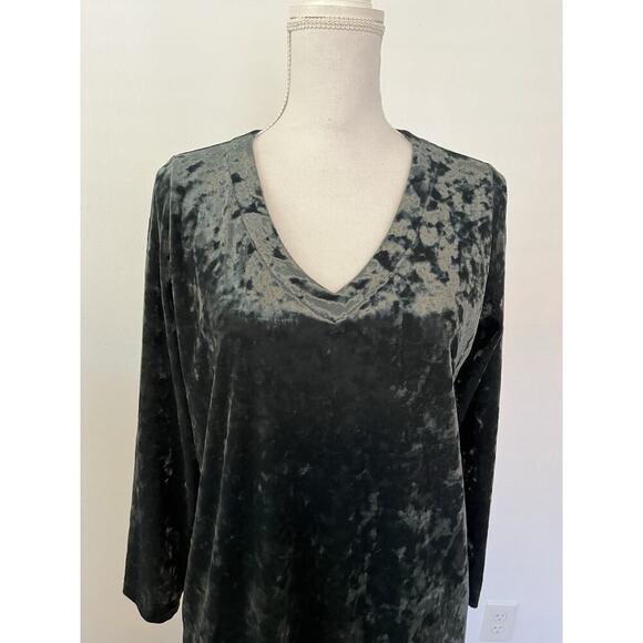 J Jill Womens Velour Velvet Pullover Top Blouse Size SP Forest Green Whimsigoth - Picture 4 of 8